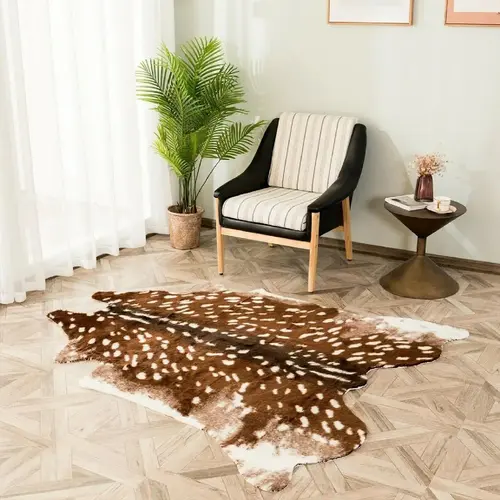 1-Piece Modern Faux Sika Deer Hide-Shaped Area Rug, House Decor Rug, Animal-Print Non-Slip Decorative Floor Mat for Bedroom and Living Room
