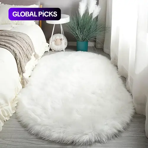【Black Friday】Modern Solid Color Oval Faux Fur Area Rug, 1-Piece Soft Fluffy Shaggy Bedroom Rug with Non-Slip Backing, Decorative Indoor Floor Covering for Home Decor, Birthday Gift Idea #GLOBAL PICKS