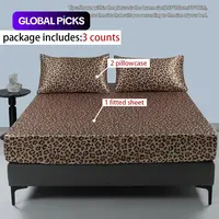 Satin Leopard Print Bedding Set, Leopard Print Sheets, 3 Counts/set Including 1 Soft Comfortable Fitted Sheet & 2 Pillowcases without Filler, Bed Linens for Home, Hotel & Bedroom Decor, Room Accessories, Bedding Supplies #GLOBAL PICKS