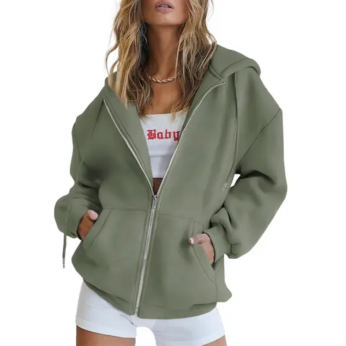PrettyGarden Women's Long Sleeve Zip Up Y2K Hoodies With Pockets