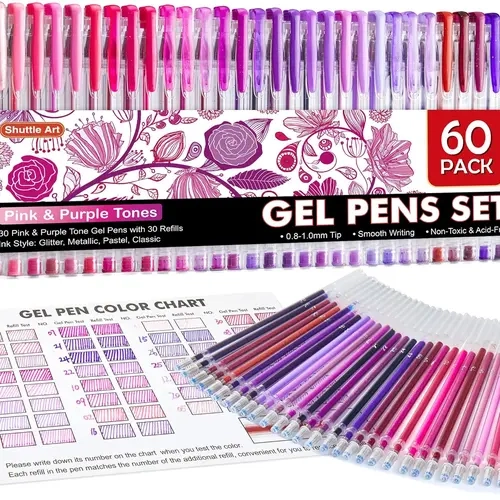 Shuttle Art 60-Pack Classic Gel Ink Pens & Refills Set - 30 Color-Coded Assorted Art Pens with 30 Matching Refills for Adults' Coloring Books, Journaling, Drawing