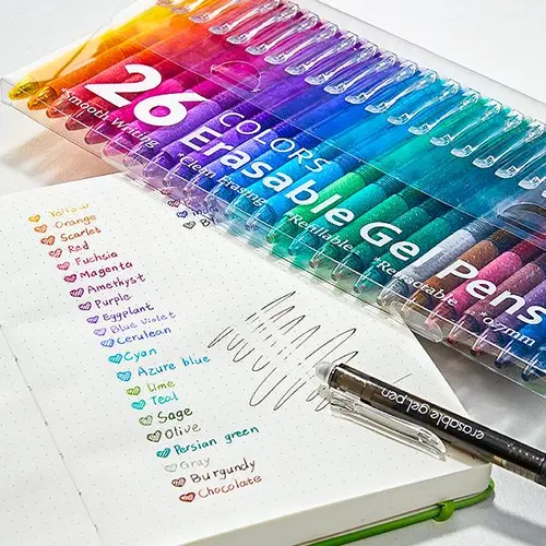 Shuttle Art Erase-Retract Erasable Gel Pen Set, 15/26-Pack 0.7mm Retractable Fine Point Clickers, Assorted Colors Smooth Ink, Multi-Purpose for Students&Artists, Office/School Supplies