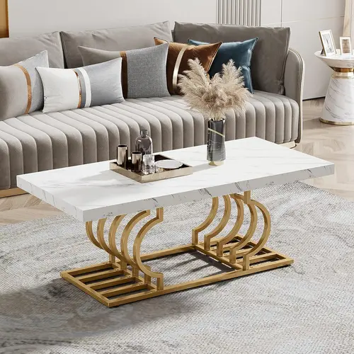Tribesigns 47" Modern Faux Marble Coffee Table with Gold Frame marble table