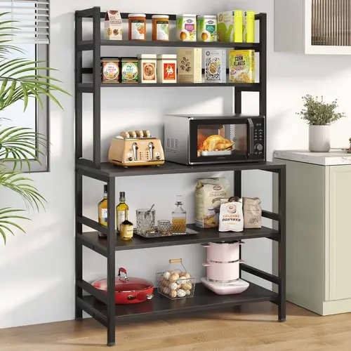 Tribesigns 5-Tier Kitchen Bakers Rack with Hutch, Microwave Oven Stand Storage Shelf Organizer Metal Adjustable Utensils Storage Cart