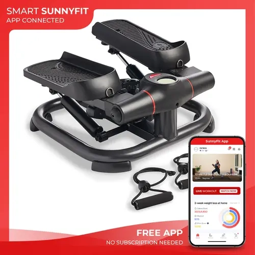 Sunny Health & Fitness Premium 2-in-1 Mini Power Stepper with Resistance Bands, Home Gym Workout Fitness, Compact Home Cardio Machine, Stair Stepper, Portable Quiet Elliptical Motion, Leg/Thigh/Glute Toner, Full-Body Rehab & Fat Burn, 330 lbs Capacity