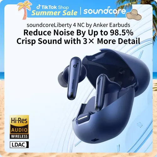 soundcore by Anker Liberty 4 NC Lightweight Wireless Earbuds (0.13 lb) - Bluetooth 5.3 Headphones, 98.5% Adaptive ANC, Hi-Res Audio, 50H Battery, Auto-Pause, Wireless/USB Charging, Sport-Ready, Water Resistant, Multi-Device, Compact, Ideal for Commute