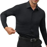Elencoco Men's Super Stretchy Dress Shirt Quick-Drying Breathable Anti-Wrinkle Muscle Slim Long-Sleeved Business Sports Casual Black Top Outdoorfun Beige Fabric,Father's Day Gift Workwear Menswear,Tiktok shop deals,Gifts for him,Valentines day outfit Spri