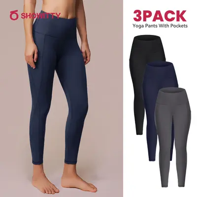 SHOWITTY Women's High Waisted Tummy Control 1/3 Pack Leggings with Pockets – Non See-through Stretchy Yoga Pants for Workout #SummerWins#DealsForYouDays