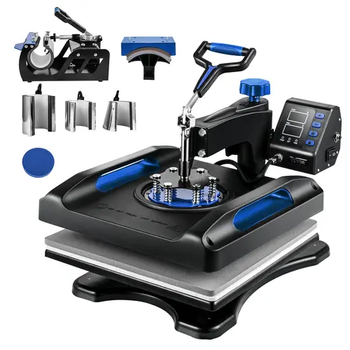 【DealsForYouDays】VEVOR Heat Press Machine 15 x 15 Inch 8 in 1 Heat Press 800W Sublimation Machine 360° Rotation Swing Away 8 in 1 Shirt Printing Machine Dual-Tube Heating for DIY T-Shirts Cap & Mugs