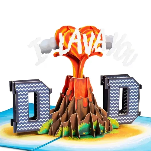 Paper Love 5x7 in Custom Message 3D Pop-Up Card - Laser-Cut Detail, Lava Mountain "I Lava You" Design, Funny Dad Card, Elegant Cover, Handcrafted Father's Day Office Stationery