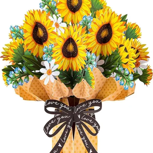 Paper Love HugePop Sunflower Pop-Up Artificial Flower Bouquet, 10x14 in Faux Floral Arrangement with Detachable Flowers, Bold Colorful Faux Bouquet for Home Decor, Anniversary, Celebration