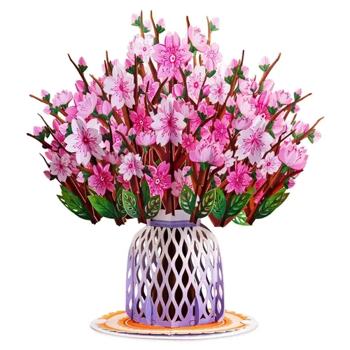 Paper Love Laser Cut Cherry Floral Pop-Up Bouquet with Detachable Flowers & the Box, 10"x14" Office Stationery Paper Centerpiece, Romantic Gift for Valentine's Day, Mother's Day