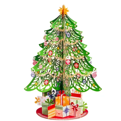Paper Love Handmade Magical Christmas Tree Pop Up Card (10"x7") - Handcrafted Quality Office Stationery, Personalizable, Removable Keepsake, W/Envelope & Note Tag, Gifts for Coworkers Christmas, Unique Holiday Presents
