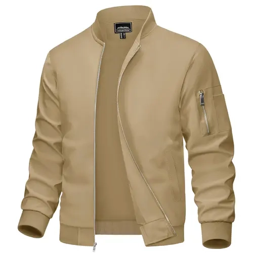 MAGCOMSEN Men's Ribbed Knit Casual Bomber Jacket - Windproof Lightweight Polyester Streetwear with Zipper, 5 Pockets, Alternative Style for Spring Fall Outdoor, Party Outfits