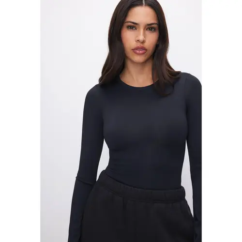 THE SCULPTING MODERN LONG SLEEVE BODYSUIT | BLACK