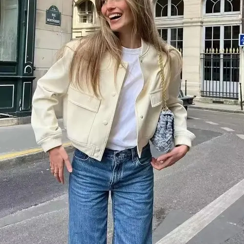 Bomb Jacket Women's Plain Pocket Button Front Stand Collar Jacket, Casual Drop Shoulder Long Sleeve Outerwear For Fall & Winter, Ladies Clothes for Daily Wear, Womenswear