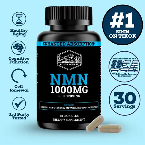 NMN Natural Dietary Supplement - 1000 mg Per Serving, Cellular Energy & NAD Support, BioPerine for Enhanced Absorption, 60 Vegan Capsules (Allergen & GMO-Free: No Sugar, Gluten, Lactose)