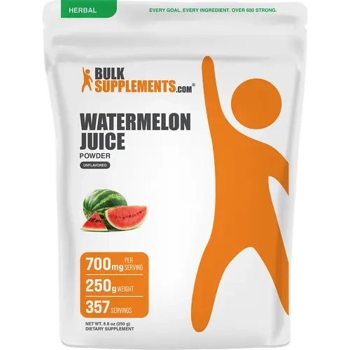 BulkSupplements Watermelon Juice Powder Dietary Supplement - Sugar-Free, Gluten-Free, Antioxidant Rich Blend, Vitamin-Infused, Refreshing Flavor, Dry Powder for Easy Mix - 250g, 700mg per Serving, Multiple Servings, for Adults