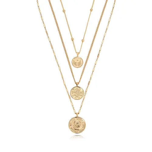 Ettika Three Coins Necklace Set 18k Gold Plated Rhodium Plated Brass Steel Zinc 15-17" Adjustable Length Clasp Closure Jewelry