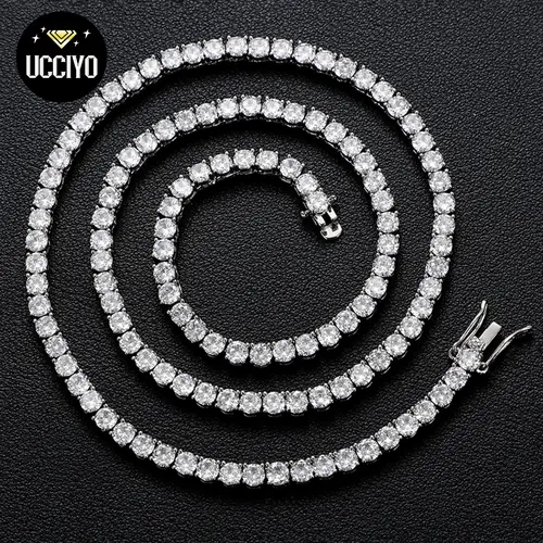 UCCIYO 4mm Inlaid Shiny Tested Synthetic Moissanite Tennis Chain, Decorative Gemstone Necklace, Unisex Bridal Anniversary Gift, Elegant Dainty Party Accessory【#N12】