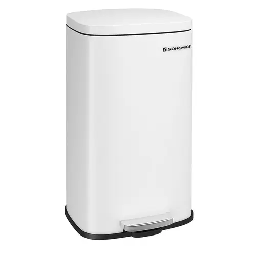SONGMICS HOME 8 Gal (30L) Stainless Steel+Plastic Slim Pedal Rubbish Bin - Trash Can for Kitchen, Soft-Close Step-On Pedal, Odor Seal, Removable Inner Bucket, 2-Way Open, Hidden Conveniences for Indoor Use