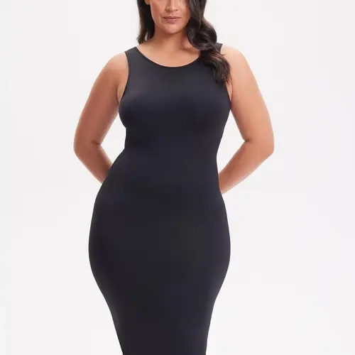 She's Waisted Women's Spandex-Nylon Seamless 360-Degree Shapewear Halter Neck Maxi Dress - Bra-Style Casual Compression Design for Elegance