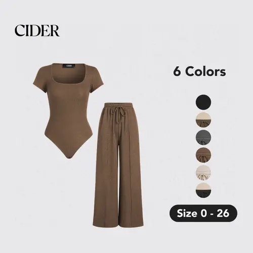 Cider [6 colors, Size 0-26] U-neck Bodysuit & Elastic Waist Pants Set
