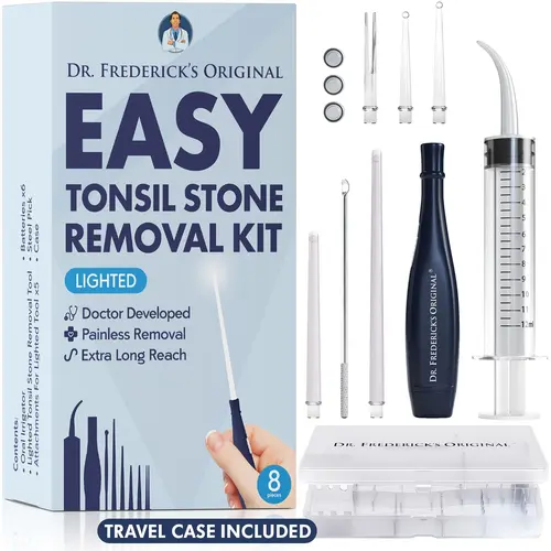 Dr. Frederick’s Original Easy Tonsil Stone Remover Kit - Fast Painless Tonsillolith Removal Tool - Fight Bad Breath - Pick and Oral Irrigator - 8 Pieces