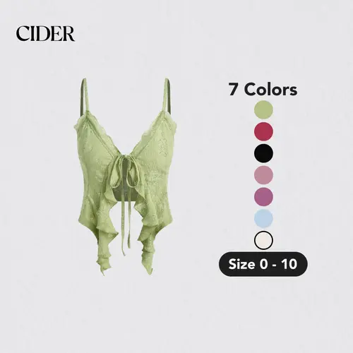 Cider Lace Ruffle Hem Knotted Knit Crop Top SummerWins Dealsforyou