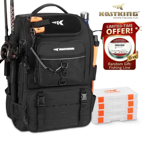[SummerWins] KastKing Karryall 40L Fishing Tackle Backpack with Rod Holders & 4 Tackle Boxes, Waterproof Fishing Gear Storage Bag for Camping, Hunting & Outdoor Activities