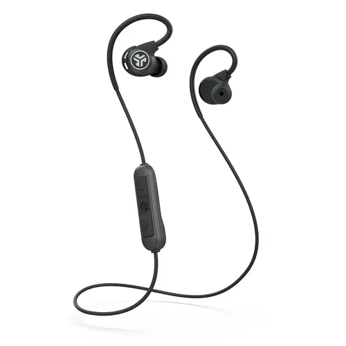 JLab Fit Sport Wireless Earbuds Bluetooth 5.0 10+ Hour Battery IP55 Sweatproof Flexible Memory Wire Rechargeable Workout Headset with Micro USB Charging Cable