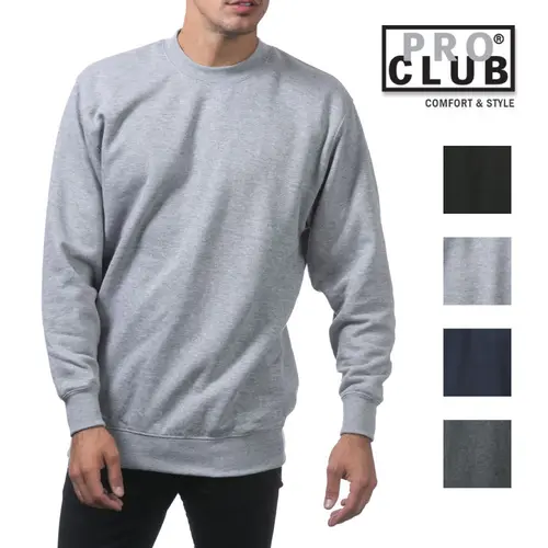 PROCLUB Men's Heavyweight Fleece Crewneck PRO CLUB Crew Neck Sweatshirt Casual Thick Outer Soft Fleece Sweater Warm Crewneck Fit Warm Fleece Lined Plain