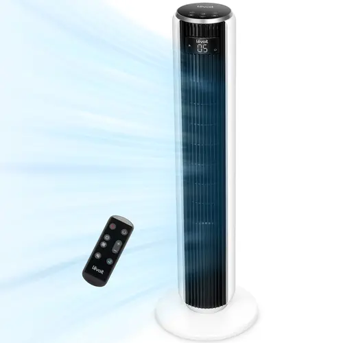 Levoit Classic Tower Fan (36.2 in Tall Height, 6.5"d x 6.5"w x 36.2"h) - 25ft/s Airflow, 28dB Quiet Operation, Bladeless, 90° Oscillation, 5 Speeds, 4 Modes, Remote Control, for Bedroom Sleep Use