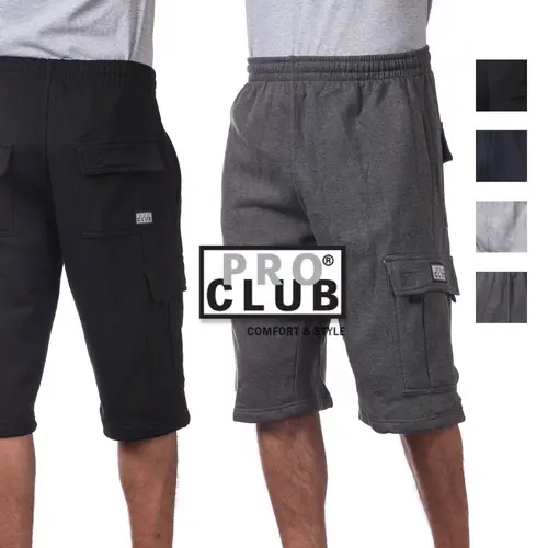 PROCLUB Men's Heavyweight Cargo Sweat Shorts PRO CLUB 6 Pockets Fleece Cargo Shorts Hip Hop Long Shorts Athletic Casual Gym Comfy Long Shorts