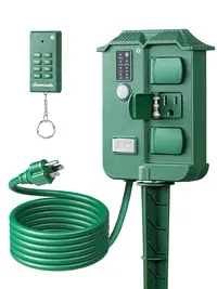 DEWENWILS Outdoor Power Stake Timer Waterproof,  Wireless Remote Control, 6 Grounded Outlets, 6FT Cord, Photocell Dusk to Dawn for Outdoor Lights, outlet extender, remote switch, outdoor plug, Sprinklers, Retractable Hose Reel, Sensor Garden