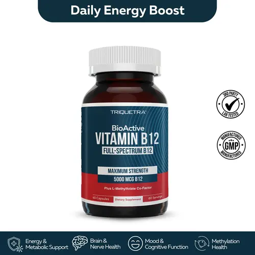BioActive B12: Vitamin B12 Plus L-Methylfolate Healthcare Fitness Supplement Edible Dietary Bathroom