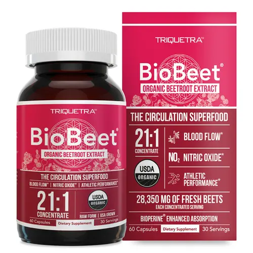 BioBeet Organic Beetroot Capsules - Max Strength 21:1 Concentrate - Enhanced Absorption with BioPerine -Energy Support Healthcare Dietary