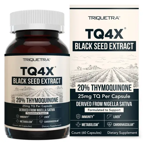 Triquetra TQ-Advanced 4X 25mg Black Seed Extract Capsules | 20% Thymoquinone (TQ) | Black Seed Oil (Nigella sativa) | Inflammation support | Immunity Support