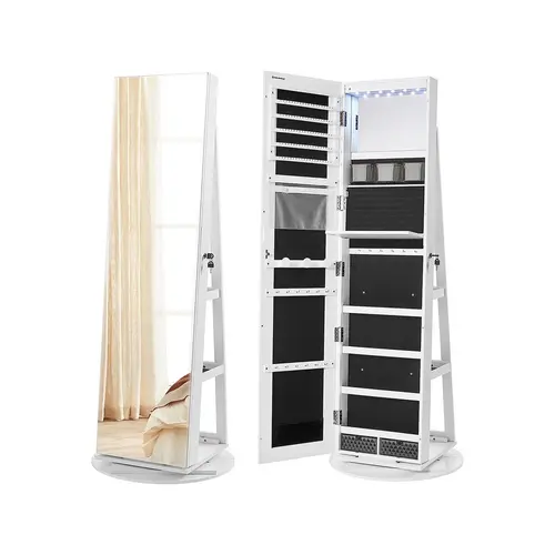 SONGMICS Modern Lockable Jewelry Cabinet - Wall/Door Mount, Key Lock, Wide Mirror, 21.8lb MDF Wood, Velvet Finish, LED Lights, Adjustable Modern Storage Cabinet, Hidden Jewelry Organization, Large Surface, Home Makeup Aid, Perfect Gift