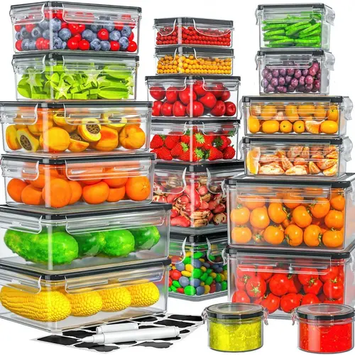 AISOON Reusable BPA-Free Anti-Leak Rectangular Plastic Airtight Food Storage Containers Set (40PCS:20 Multi-Size,20 Lids,85Oz) - Stackable, Washable, Freezable, Microwave-Safe Polypropylene Kitchen Accessories for Lunch, Snacks, Fridge Organization