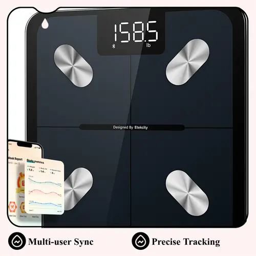 Etekcity Smart Rectangular Weight Scale - Digital BMI, Body Fat & Muscle Mass Monitor, Accurate Bluetooth 100g Automatic Smart Bathroom Scales, Works with iOS 10+ & Android 5+, ESF-551