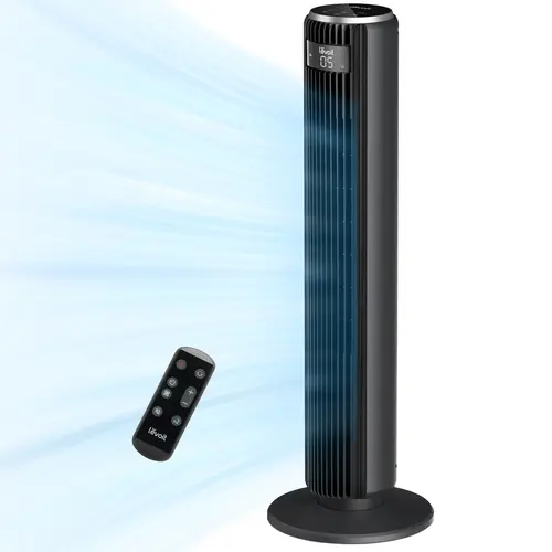 LEVOIT Bladeless Standing Tower Fan - 36.2" Height, 25ft/s Airflow, 28dB Quiet Sleep Mode, 5-Speed Adjustable, 90° Oscillation, Timer, Washable Cover, 200cfm, Classic Black Cooling Fan for Bedroom, Home Appliance