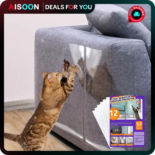 AISOON 60 Pcs 15mm Transparent Single-Side Self-Adhesive Cat Scratch Tape, Classic Invisible Detachable Furniture Protection, Residue-Free Living Room Furniture Couch Deterrent