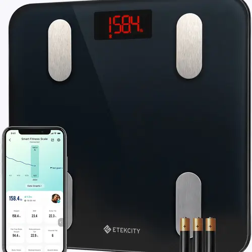 Etekcity ESF-24 Intelligent Digital Bathroom Scale - Automatic Smart Body Composition Monitor with App Control, Bluetooth & App Compatibility, Body Fat Tracking, BMI, Muscle Measurement, 400lb Accurate Healthcare Tool, App Control Bathroom Scales, Automat