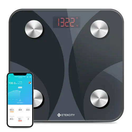 Etekcity Smart Weighing Scale - Accurate Bluetooth-Enabled Bathroom Scale with LED Digital BMI, Body Weight, Fat % Tracking, 400lb Capacity, 8s Fast Weigh, 8s Quick Readings