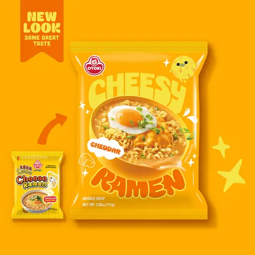 Ottogi Cheesy Ramen Noodles 4-Pack - Creamy Savory Korean Rice Stick Instant Noodles, Cheese-Infused Asian Snack, Onion-Mushroom-Carrot Topped Pantry Staple for Easy Restocking & Stash