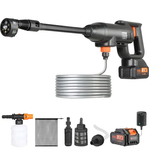 VEVOR Cordless Pressure Washer, Handheld Power Washer with Grip, 580-PSI, 1.1 GPM, 4.0 Ah Battery, Charger, 6-in-1 Multi-Port Nozzle, Foam Sprayer for Backyard, Outdoor, Home Use