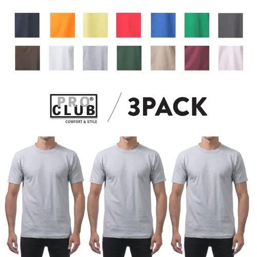 3 Pack PROCLUB Men's Comfort Short Sleeve T Shirts PRO CLUB Lightweight T Shirt Cotton Tee Casual  Hip Hop Harem Crew Neck Shirts (S to 5XL)