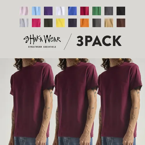 3 Pack SHAKAWEAR Men's Active Short Sleeve T Shirts Lightweight T Shirt Shaka Wear Regular Fit Cotton Tee Active Casual Crew Neck Cotton Shirts