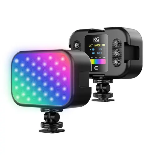 KraftGeek Portable Pocket RGB LED Panel Camera Accessory - Camera Accessories with Dimmable Light, Photography Fill, Video Function, Full-Color Output, Adjustable Hue/CCT/Brightness, LCD Screen, 2000mAh Rechargeable Battery, Remote, 1/4" Mount Adapter